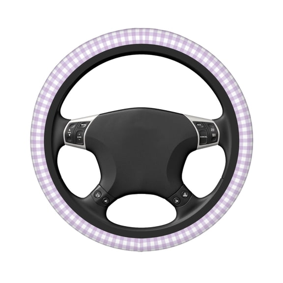 Uemuo Purple Checkboard Printed Car Elastic Steering Wheel Cover - Universal Car Accessory for Diverse Cars Anti-Slip, and Comfortable- 15"