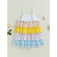 thumbnail image 3 of Kids Girls Dress Contrast Color Sequins Tiered Ruffles Sleeveless Cami Dress Summer Princess Dresses, 3 of 7