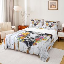 Manfei Floral Highland Cow 4pcs Bed Sheets for Boys Girls,Farmhouse Animal King Sheets,Vintage Aesthetics Super Cozy Sheet Set,Luxury Bedroom Decor