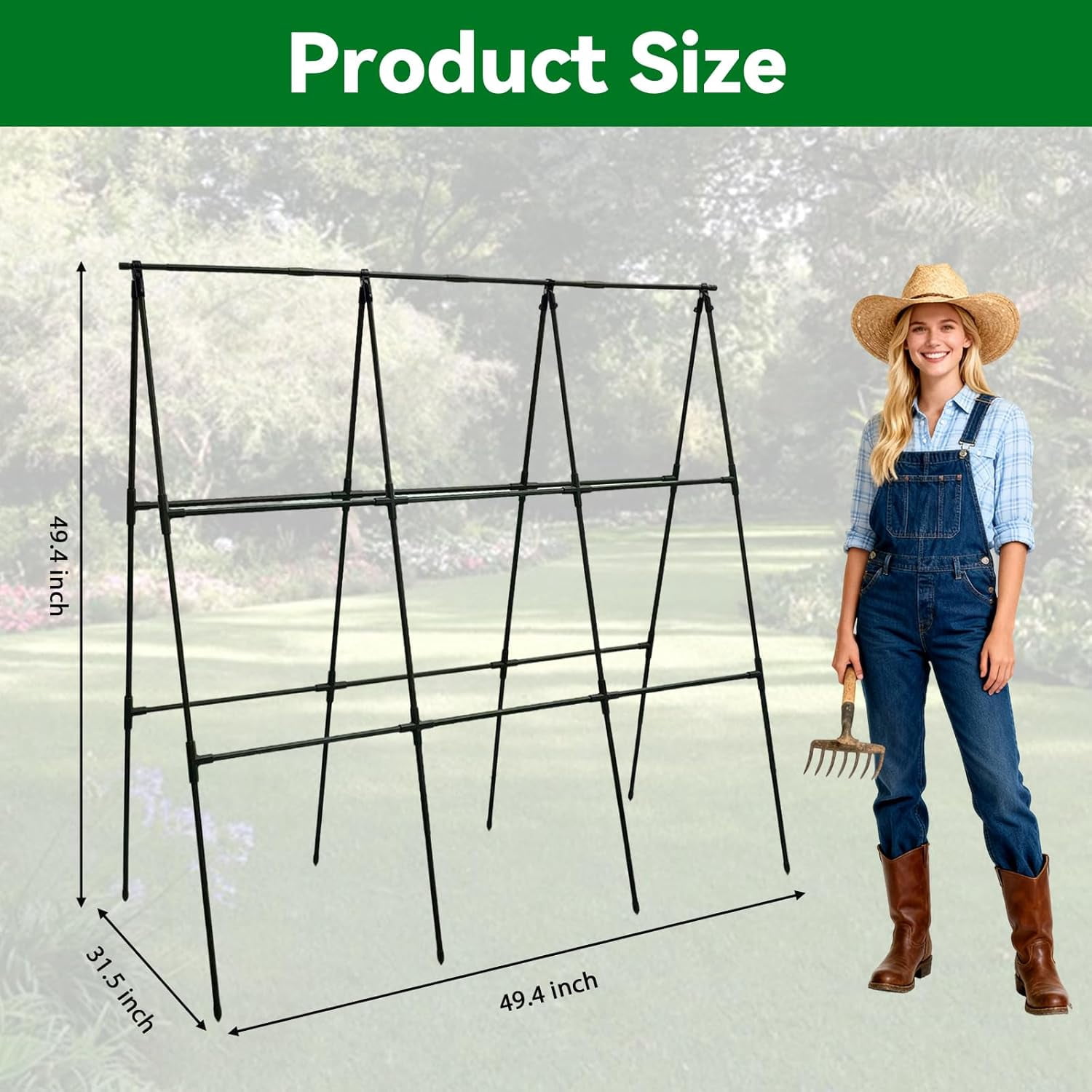 Cucumber Trellis -Metal Garden Trellis for Climbing Plants, Garden Trellis with Plastic-Coated Steel Pipe, A Frame Trellis for Cucumbers, Peas, Morning Glories