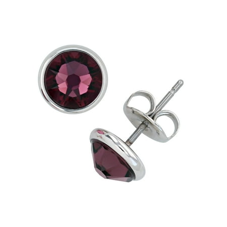 Post Rhodium Plated Earrings X & O Rhodium Plated Flat Back 6mm Post Earrings With Swarovski Crystals in Amethyst ()