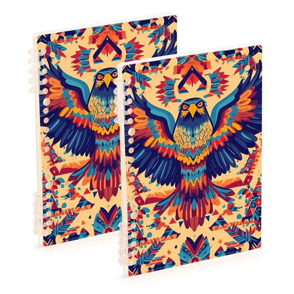 FORMRS 1-Subject Spiral Notebook 8" x 5" College Ruled 60 Refillable Sheet A5 Hard Cover, 2 Pack, Colorful Abstract Eagle