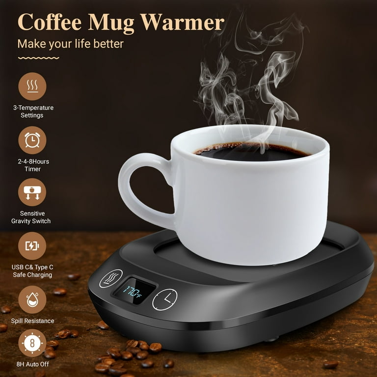 Coffee Mug Warmer Cup Warmer for Office Desk Use,Auto Shut off Electric  Beverage Warmer 25 Watt Electric with three Temperature Settings adjustable