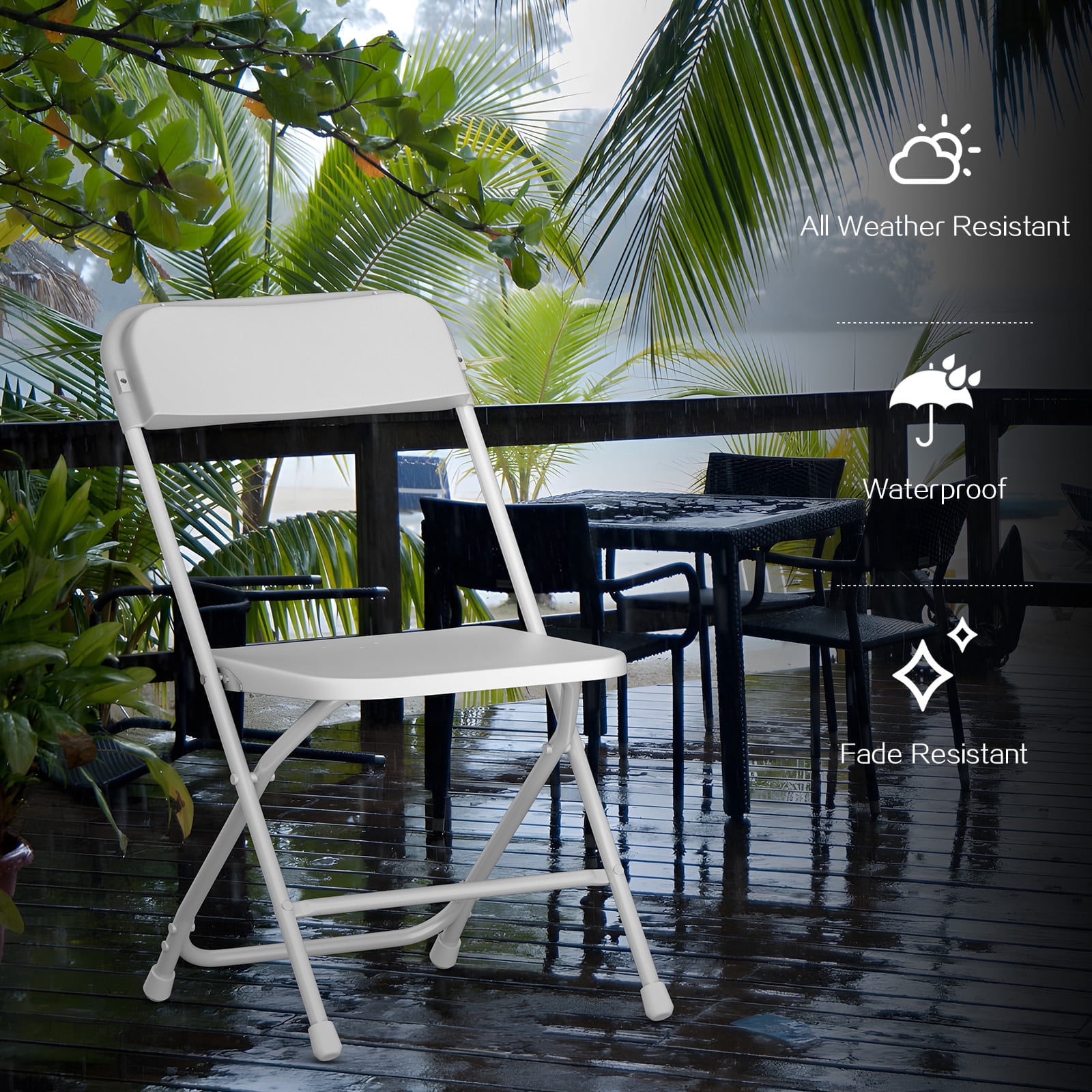 Capri White Plastic Folding Chair 4 Pack with Steel Frame, Hold up to 350 lbs, Indoor Outdoor Portable Stackable Event Chair Commercial Seat for Dining Wedding Party Office Picnic Kitchen