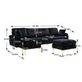 thumbnail image 7 of Large Sectional Sofa Couch & Ottoman Set, U Shape Sectional Sofa with 2 Pillows Living Room Modular Sofa Accent Sofa Chaise Lounge and Golden Legs (Black), 7 of 7