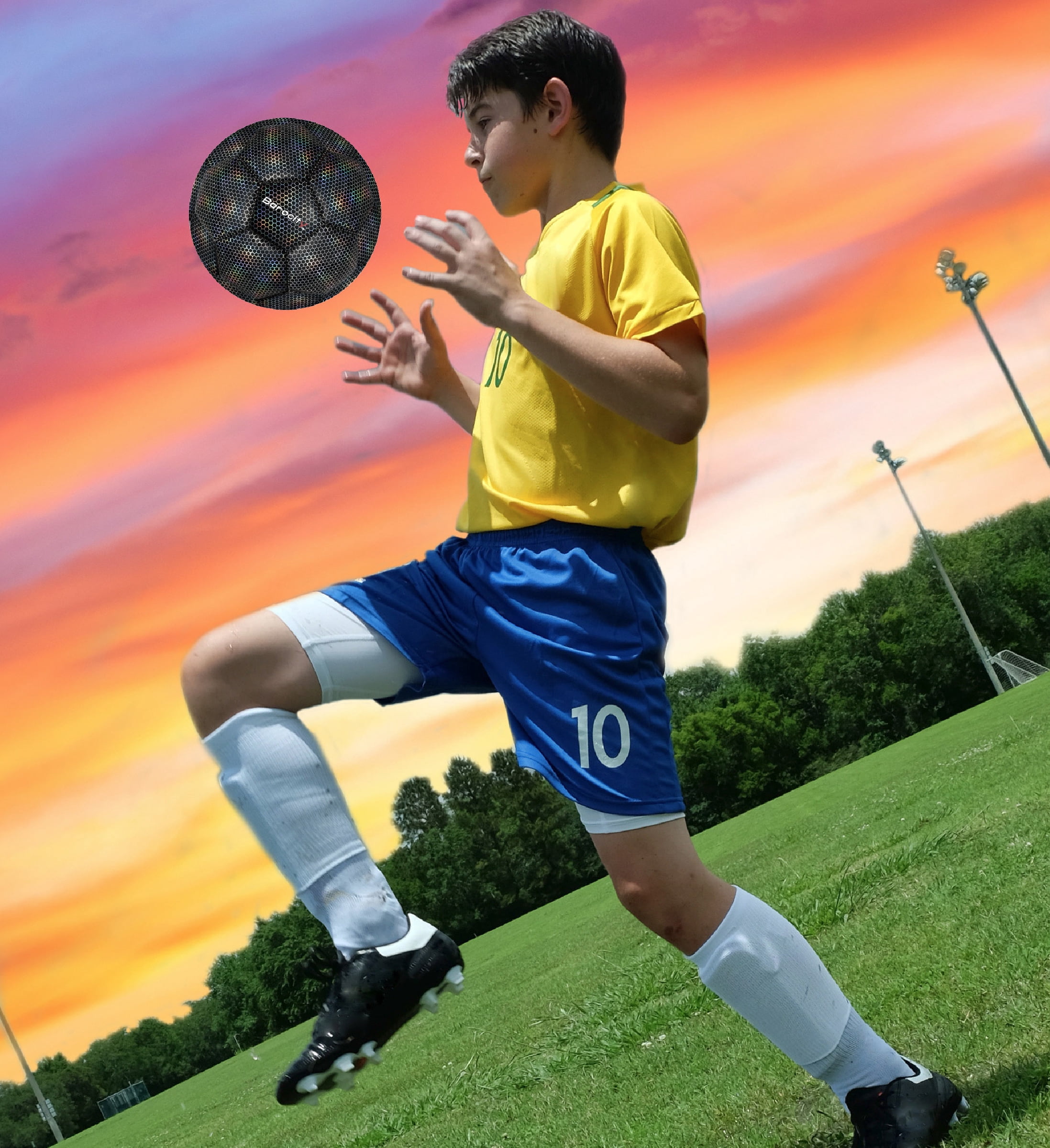 Barocity Iridescent Soccer Balls Set of 3 - Mixed Sizes Black Official Match Balls with Reflective Hex Pattern, Sport Soccer Balls for Indoor and Outdoor Training and Practice Games- Sizes 3, 4, and 5
