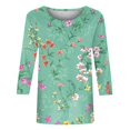 thumbnail image 3 of BDPORKAS Womens Tops Summer 2025 Trendy 3/4 Sleeve Dress Shirts Floral Print Graphic Tees Dressy Casual Crew Neck Blouse Three Quarter Sleeve Tunics or Tops To Wear with Leggings, 3 of 4