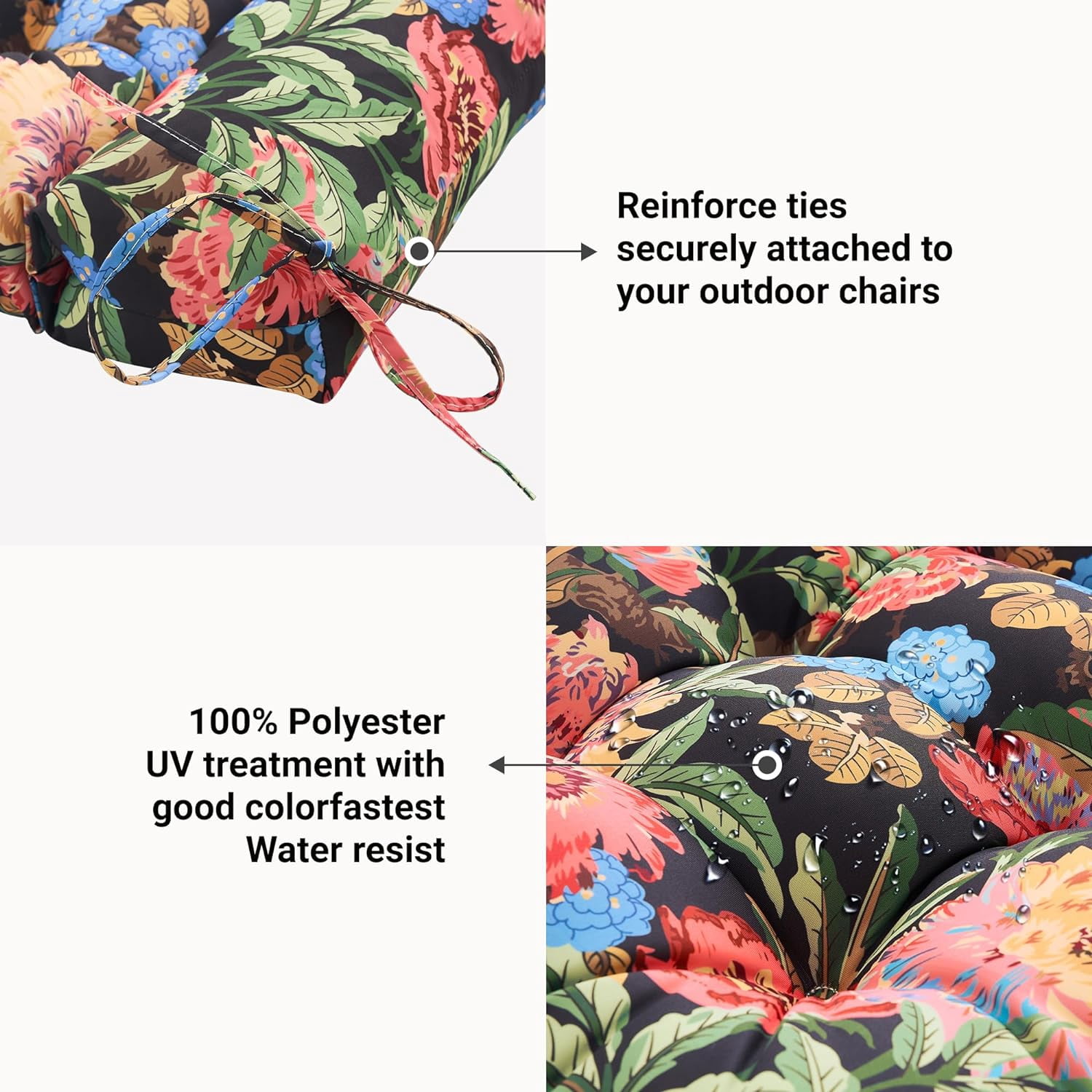 Outdoor Chair Cushions Seat & Low Back,40"x20"x4",Tufted Thick Patio Outside Wicker Chair Seat Cushion Clearance with Ties for Outdoor Furniture,1 Count,Floral
