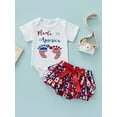 thumbnail image 2 of Kiapeise Baby Girl Independent Day Outfits Short Sleeve Letters Print Romper Tops Drawstring Shorts Dress 2pcs Sets, 2 of 9