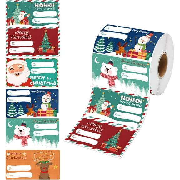 Christmas Decorations Christmas Gift Tags Christmas Presents Stickers Self Adhesive Tags Xmas Santa Wrapping Paper Holiday Decor - 500Pcs