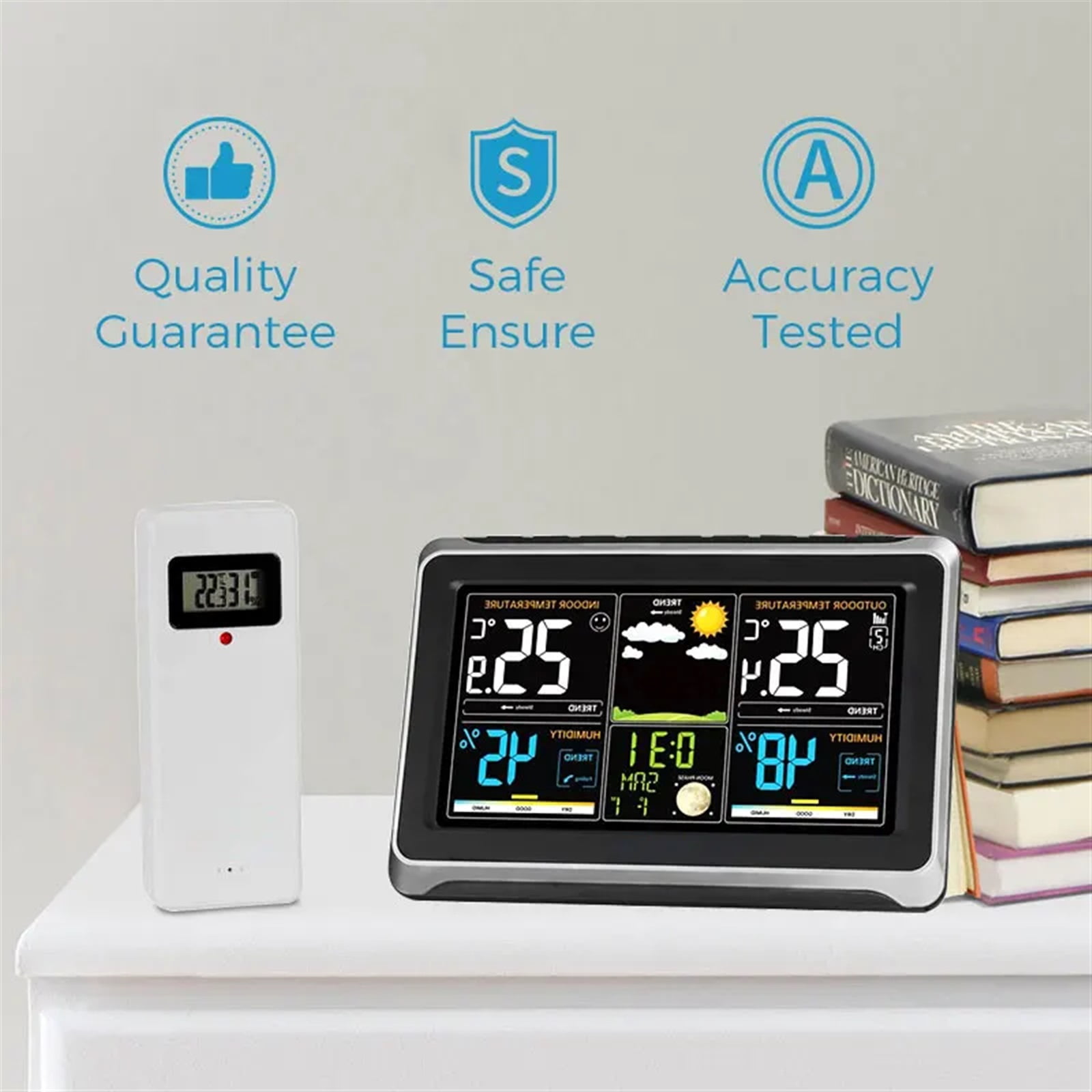 Weather Station Wireless Indoor Outdoor Thermometer, Color Display Weather With Barometer, Calendar, Adjustable Backlight ,High Precision