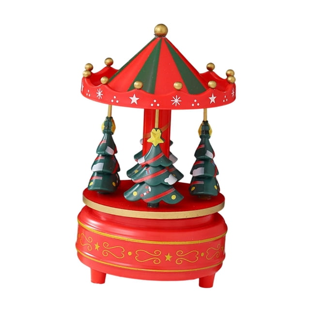 Caja de música decorativa con forma de carrusel navideño, mecanismo de cuerda, ligera y decorativa. Estilo D