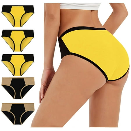 

AOOCHASLIY Womens Underwear Plus Size Deals 5PC Ladies Solid Color Patchwork Briefs Panties Underwear Packs Bikini Underpants