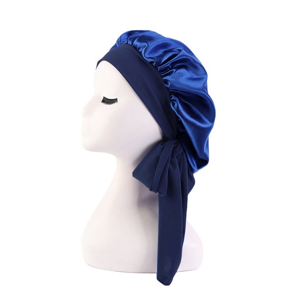 Nuevo Gorro de dormir liso de satén para mujer, gorros sedosos con bandas para atar, gorro de ducha elástico, gorro ajustable para gorros de pelo rizado