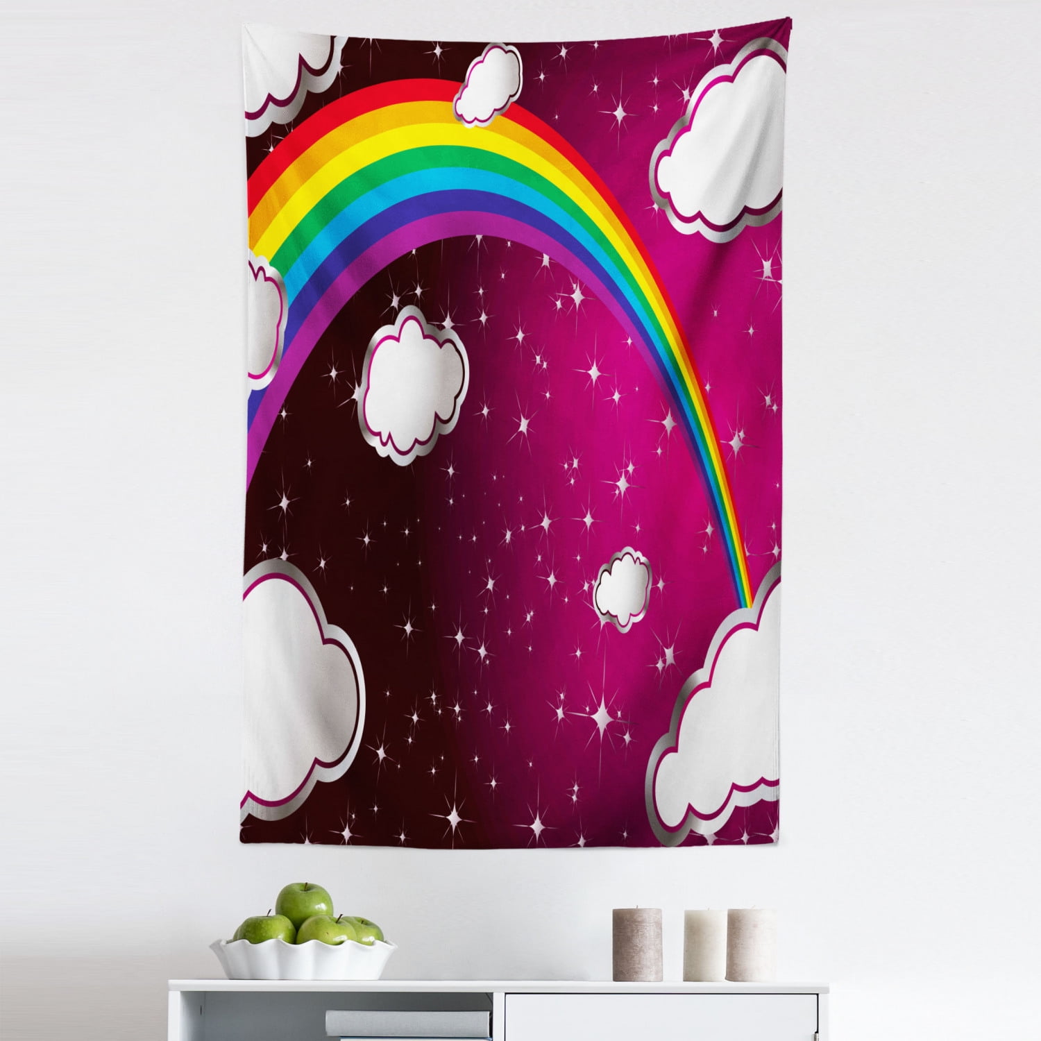 Cartoon Tapestry, Rainbow Colored Image with Colors Star Like Details