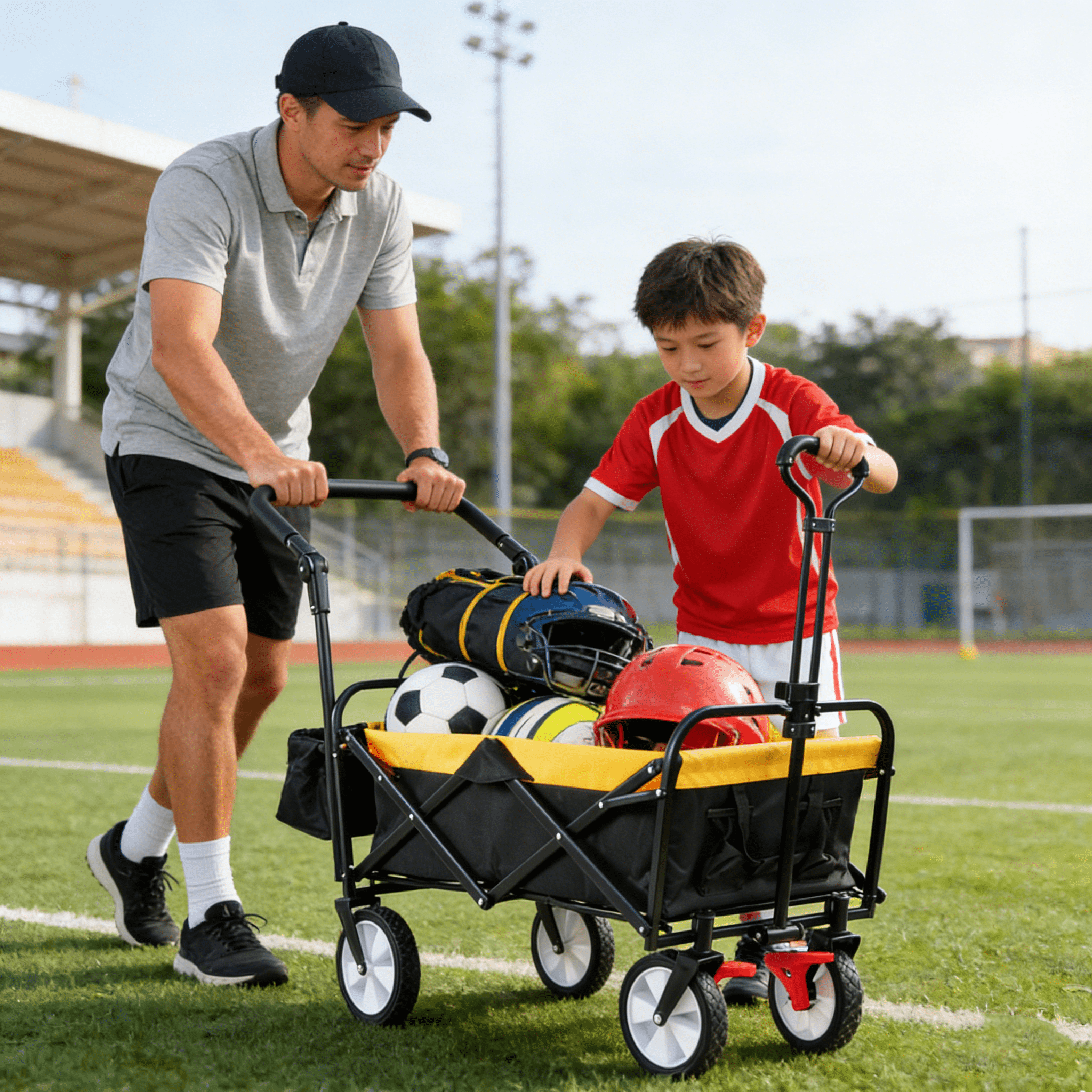 Collapsible Outdoor Utility Wagon, Heavy Duty Folding Garden Portable Hand Cart, Drink Holder, Adjustable Handles