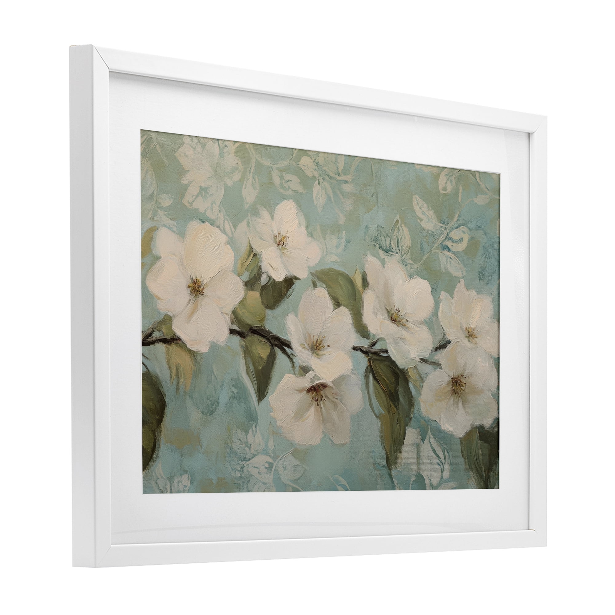 Stupell Industries Serene Flower Branch Blooms White Framed Print Under Glass, design by Petal Prints Design