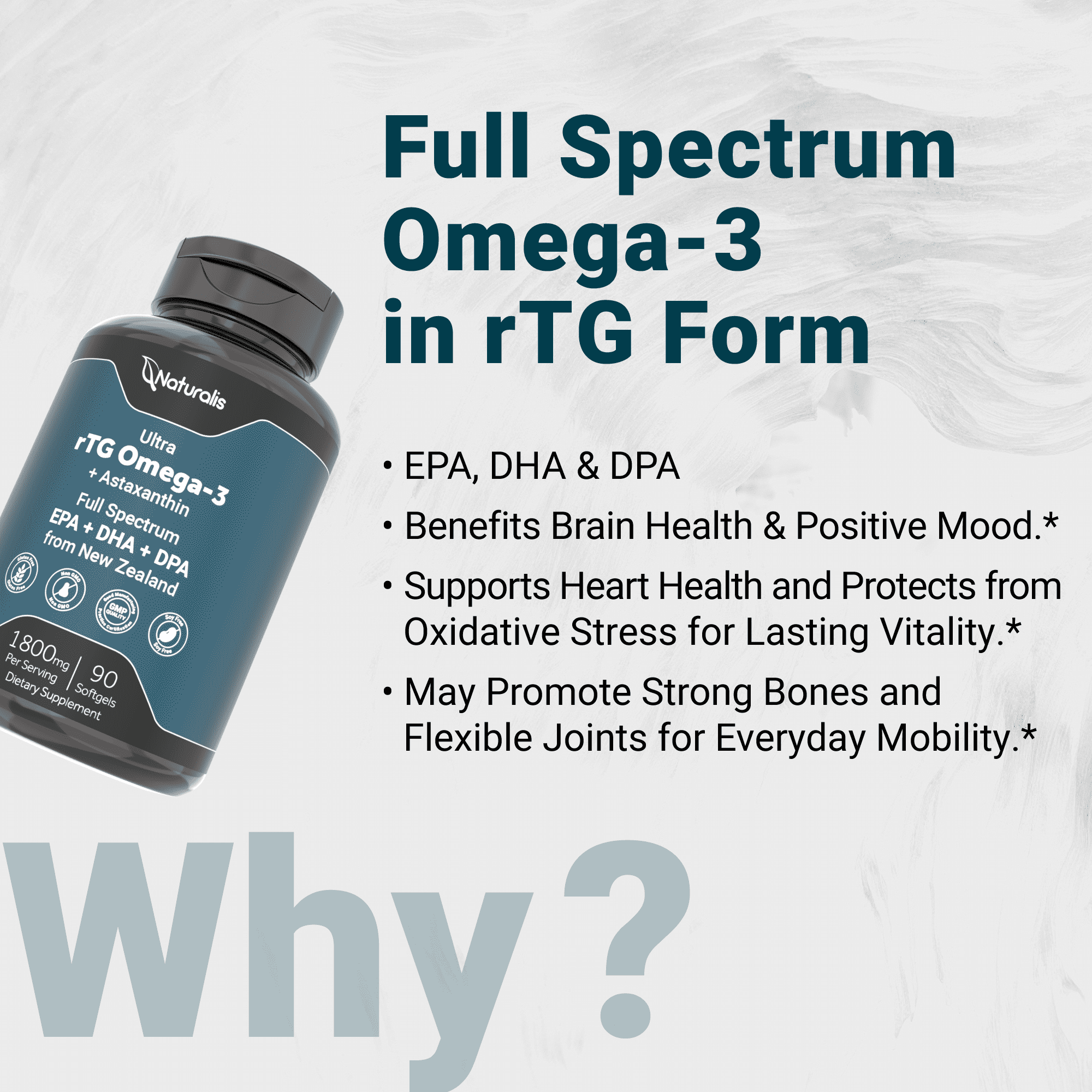 Naturalis Ultra rTG Omega 3 Fish Oil 1800mg from Wild New Zealand Tuna | IFOS Certified & Sustainably Sourced | Full Spectrum Omega3s EPA, DHA & DPA | 90 Softgels