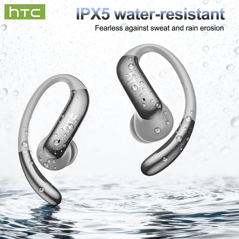 HTC NE63 Wireless Bluetooth 6.0 Open In Ear Earbuds, AI Translator, Noise-Cancelling Headphones, 130+ Languages, 30H,Gray