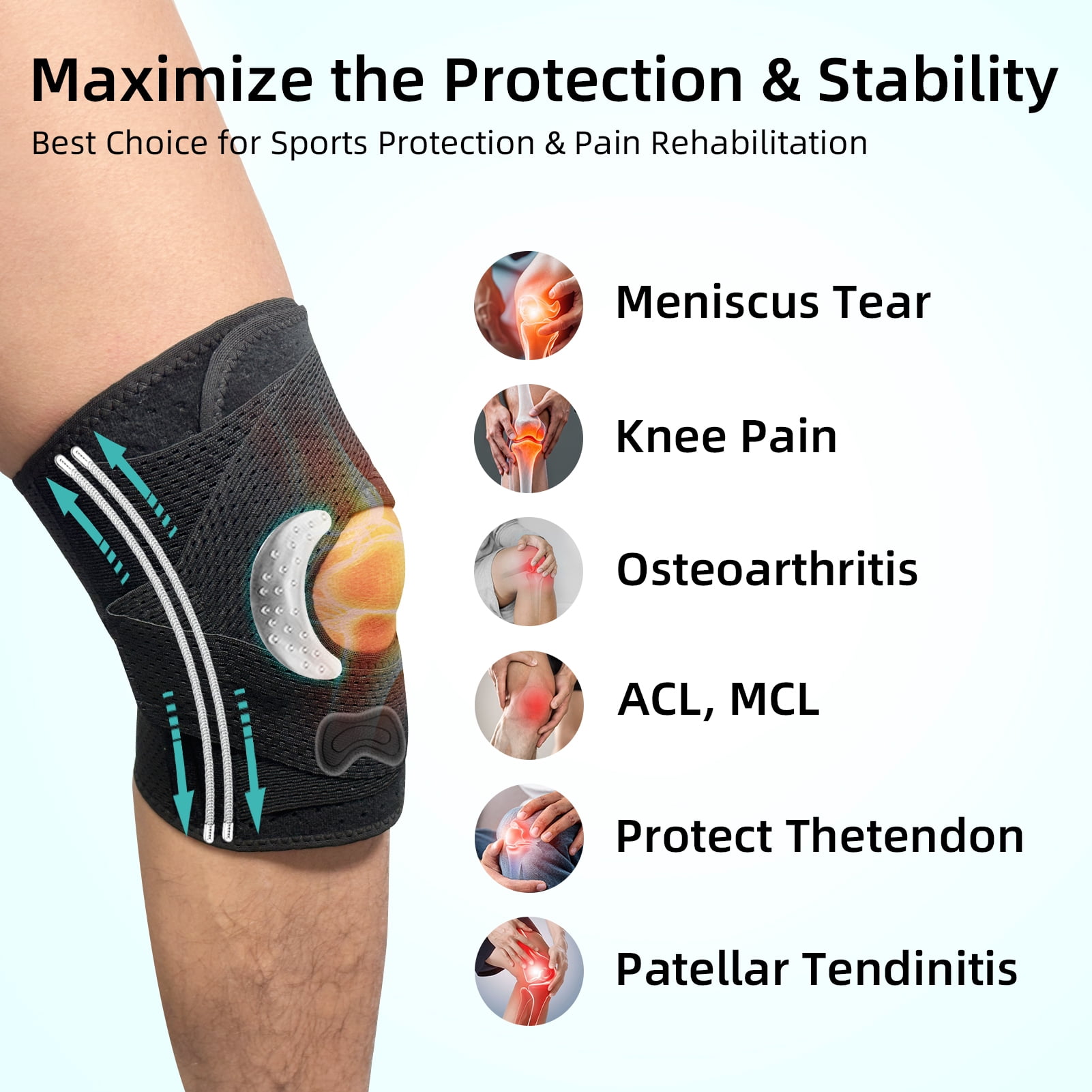 Knee Brace with Side Stabilizers, Durable, Adjustable Tension & Comfortable Fit, Breathable Knee Support for Meniscal Tear Knee Pain ACL/MCL Arthritis Injury Recovery for Men Women (XL)