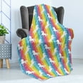 thumbnail image 4 of Unicorn Soft Flannel Fleece Blanket, Magic Ideas Theme Colorful Stripes Composition with Horses of Imaginary World Print, Cozy Plush for Indoor and Outdoor Use, 50" x 60", Multicolor, by Ambesonne, 4 of 5