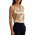 thumbnail image 6 of Otntypg Women's Silk Satin Camisole Tank Tops Trendy Solid Color Dressy Casual V Neck Pleated Sleeveless Tunic Blouses Summer Business Work Shirts Beige L, 6 of 9