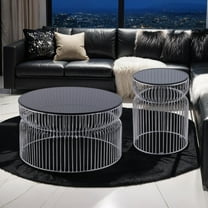 T901 Coffee and End Table Set made with metal and Tempered Glass Top Silver