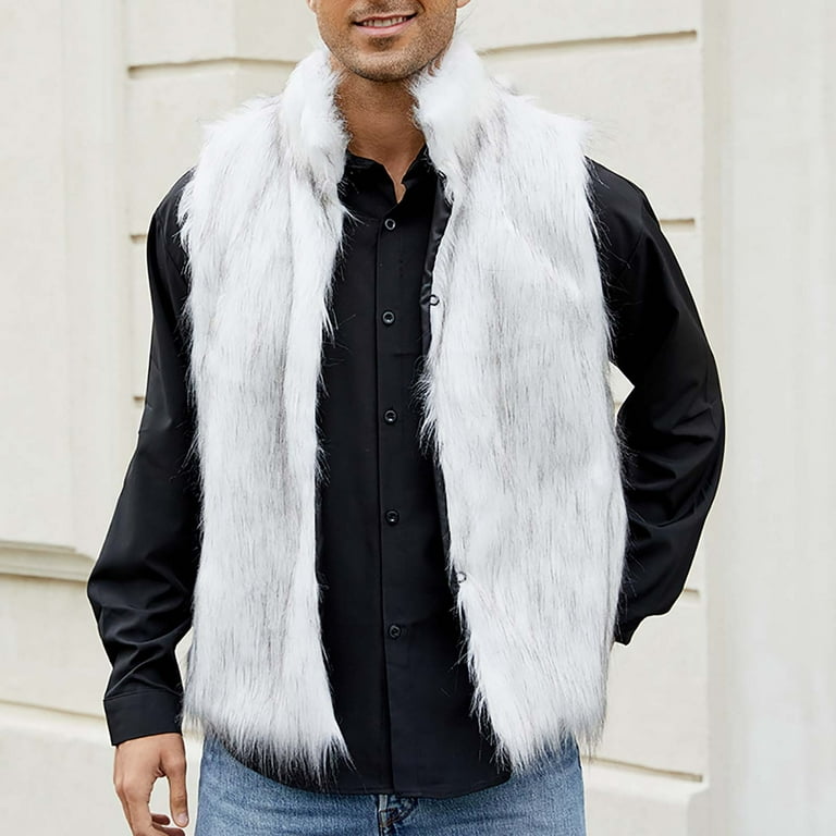 YLSDY Men's Faux Fur Vest Winter Warm Sleeveless Jacket Fashion