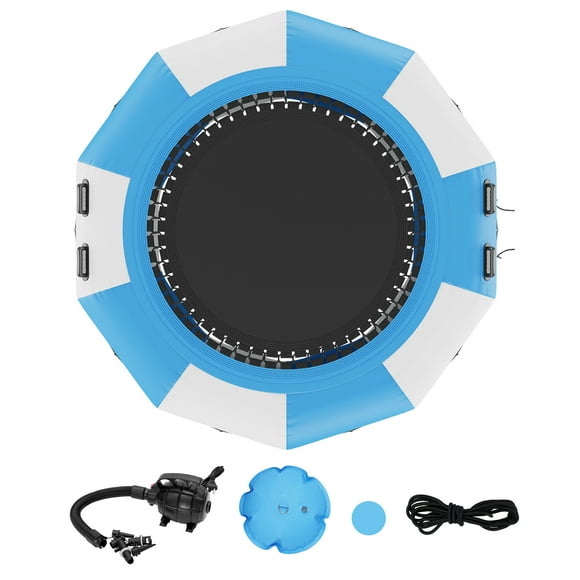 KFFKFF Water Bouncer Inflatable, Trampoline for Water Recreation, 10ft, Comes with Portable Swim Platform & 3-Step Ladder, Includes Electric Air Pump, Suitable for Children & Adults