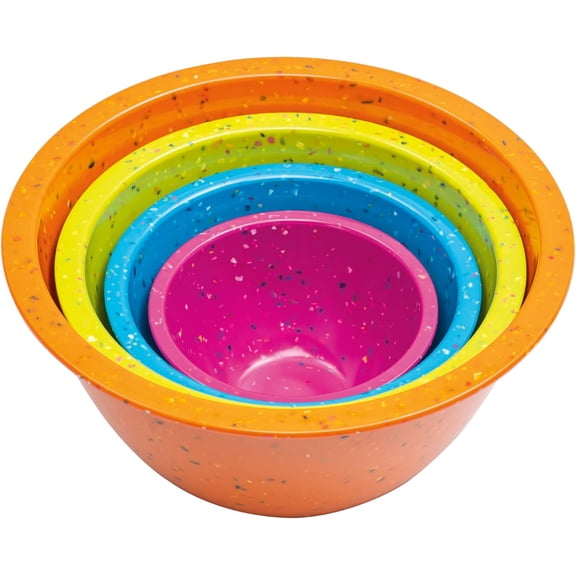 Confetti Nesting Mixing Bowls Set - 4- Colorful Kitchen Bowls (18oz, 1.25QT, 2.5QT, 4QT) - , Dishwasher Safe, Space-Saving Design Color