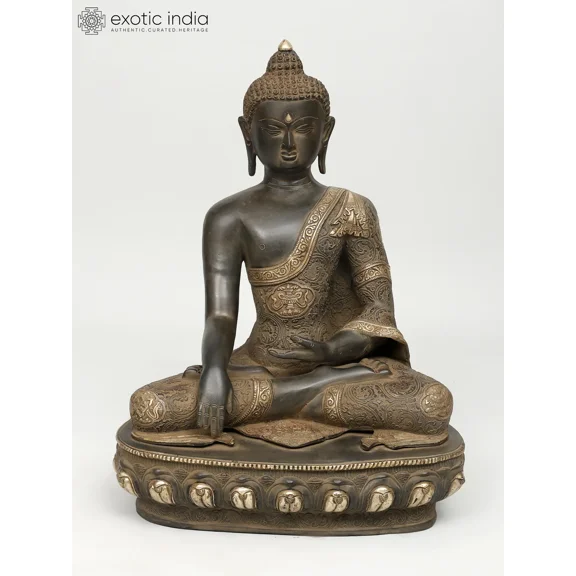 21-inch Brass Lord Buddha in Bhumisparsha Mudra - Handmade Statue
