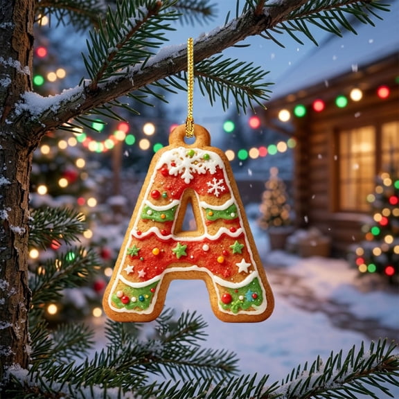 Christmas Gingerbread Letter Ornament, Alphabet Acrylic Hanging Decor, 3.15in - Letter A