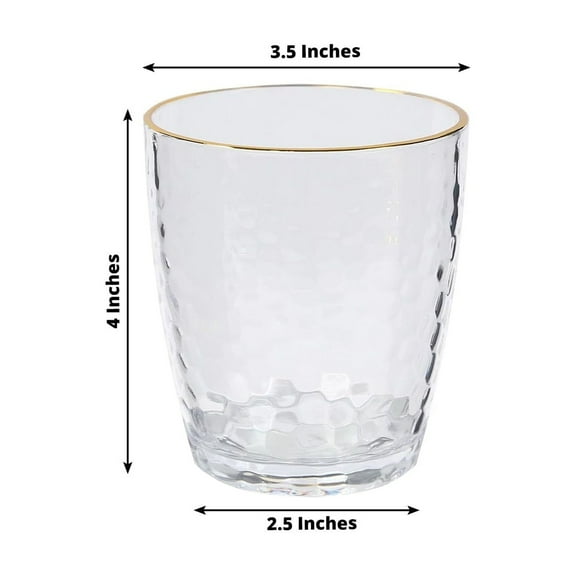 Efavormart 12-Pack Plastic Tumblers 14oz Shatterproof Reusable Hammered Cups – Clear with Gold Rim – Cocktail Drinkware
