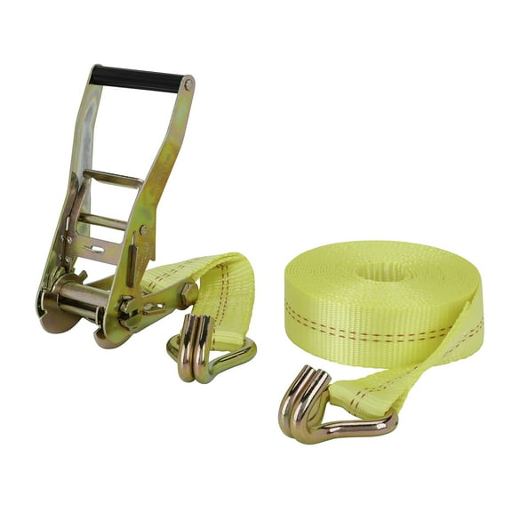 Ultra-Tow 2in. x 27ft. Ratchet Tie-Down Strap with Double J-Hooks, 3333-lb. Working Load, 10,000-lb. Capacity, High-Visibility Yellow Polyester