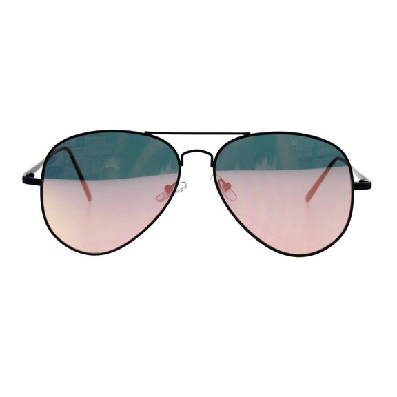 Retro Reflective Color Mirror Lens Metal Rim Officer Cop Sunglasses Black Pink
