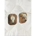 thumbnail image 5 of Clip on 3/4" gold and blue or white hammered stone square earrings, 5 of 5
