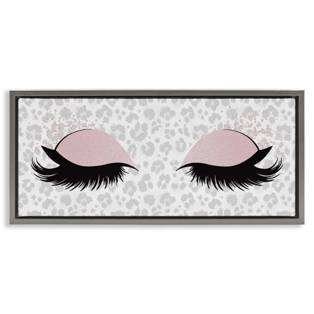 Stupell Industries Glam Makeup Leopard Pattern Beauty & Fashion Painting Gray Floater Framed Canvas Art Print Wall Art  25 x 11