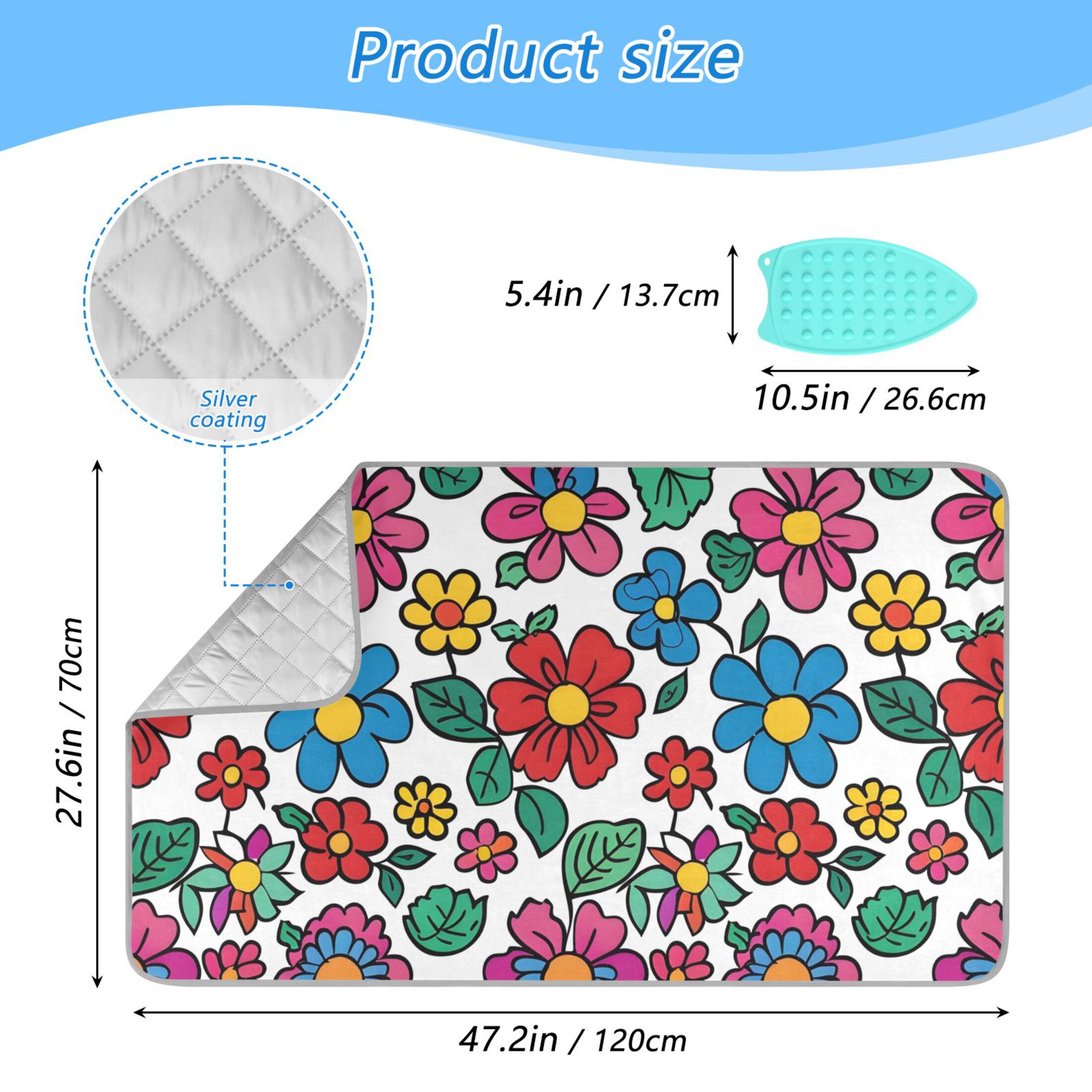 Cartoon Flower Ironing Mat Blanket Portable Travel Ironing Pad Heat Resistant Pad 47.2" x 27.6”