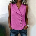 thumbnail image 3 of Pounoo Vests for Women Asymmetric Lapel Collar Button Front Sleeveless Tops for Women Loose Fit Office Linen Tops for Women, 3 of 7