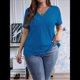 thumbnail image 4 of Camisa Informal de Corta con Cuello en V Cruzado, Color Liso, con Perforaciones y Diseño Cepillado para Mujer, Talla Grande Azul 4XL, 4 of 7