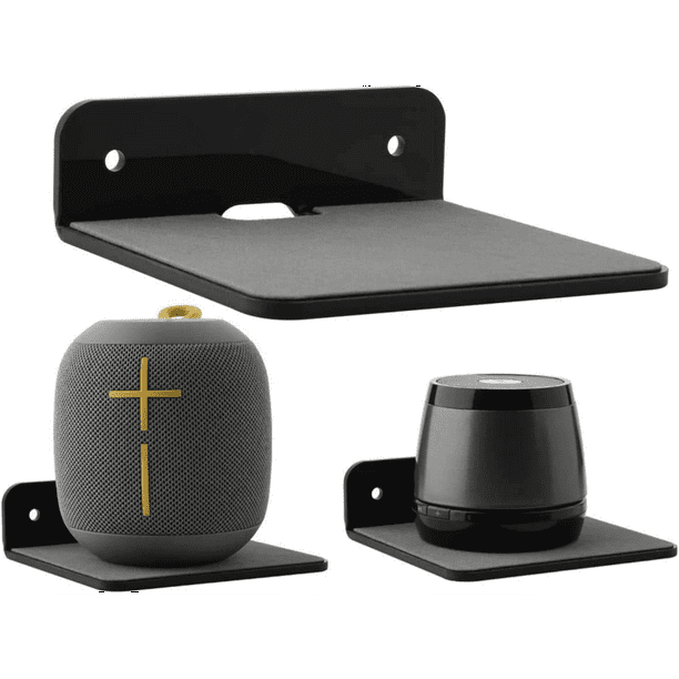 Estantes flotantes pequeños Estantes para altavoces, paquete de 2 estantes de pared pequeños de 4,25, soporte para altavoz para cámara web con altavoz Bluetooth (negro, pequeño)