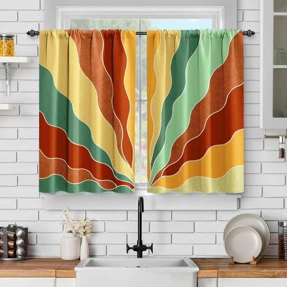 Colorful Stripe Kitchen Curtains - Boho Multicolor Short Cafe Curtains Decor for Dining Room Bedroom Modern Tier Curtains Rod Pocket Window Drapes 36 inch Long 2 Panels set