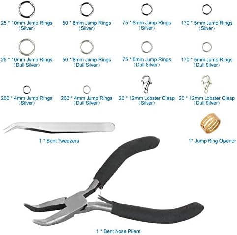 Anezus Jump Rings for Jewelry Making Supplies with Jump Ring Pliers (1200Pcs Dull Silver and Bright Silver)