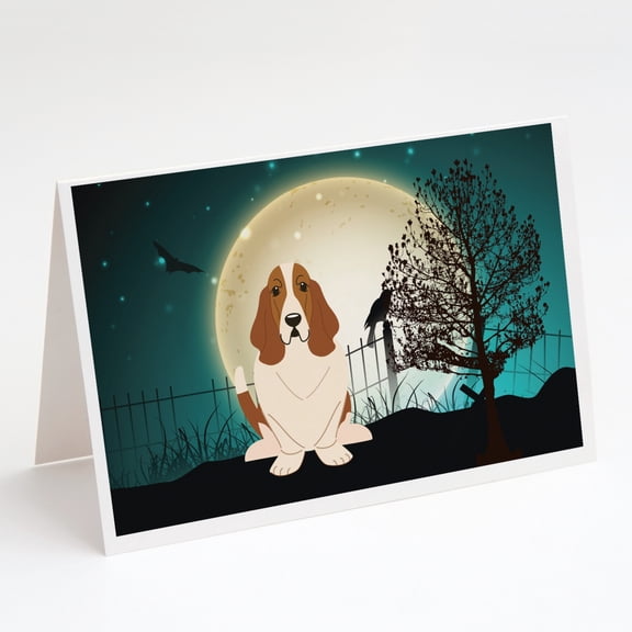 Halloween Scary Basset Hound Greeting Cards and Envelopes Pack of 8