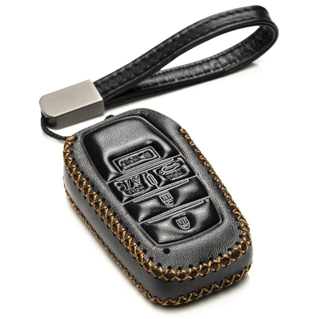 Vitodeco Genuine Leather Smart Key Fob Case with Leather Key Strap Compatible for Toyota Rav4 Prime 2022 (5-Button, Black)