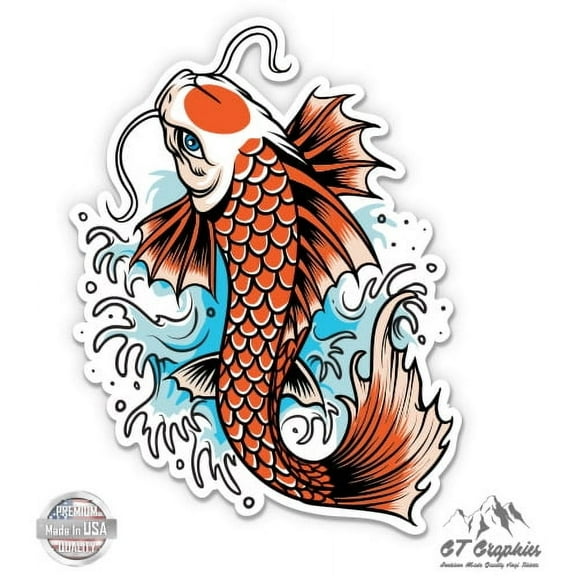 Koi Fish Colorful - 3" Vinyl Sticker - For Car Laptop I-Pad Phone Helmet Hard Hat - Waterproof Decal