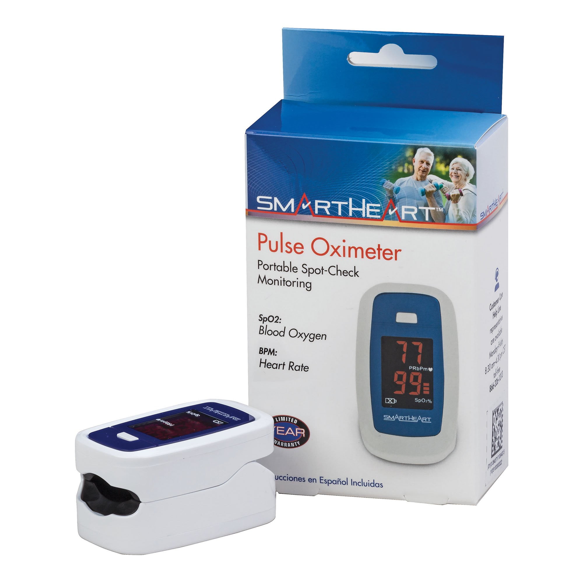 SmartHeart Fingertip Pulse Oximeter, Economy Battery Powered, 1 Ct