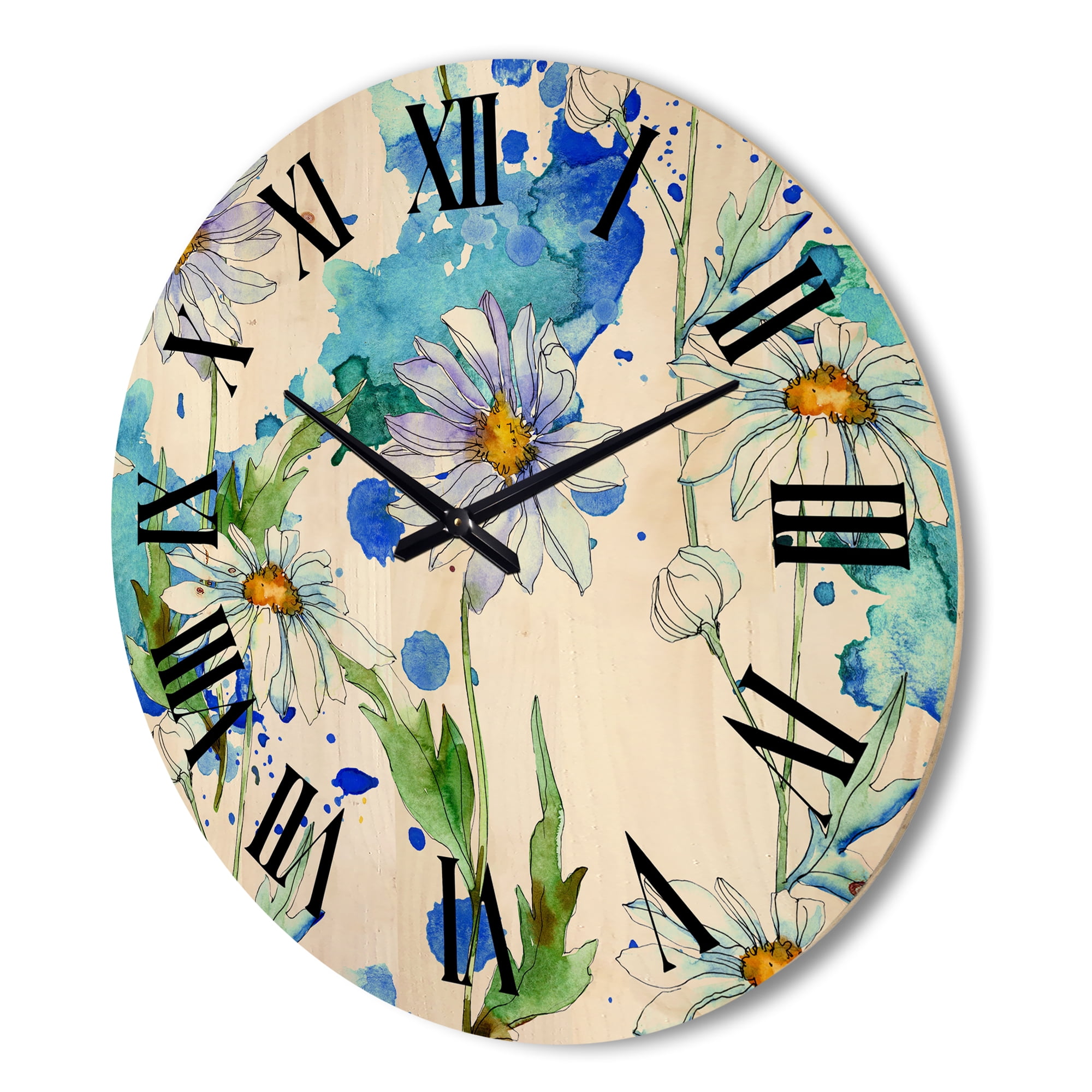 Designart 'Daisies With Green Leaves and Background' Traditional Wood Wall Clock