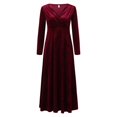 thumbnail image 5 of Zshosam Women’s Pleated Handkerchief Hem Dress with Long Sleeves(Wine,L), 5 of 5