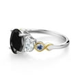 thumbnail image 3 of Gem Stone King 925 Silver and 10K Yellow Gold 3-Stone Ring Oval Black Sapphire and Moissanite (3.00 Cttw, Size 9), 3 of 3